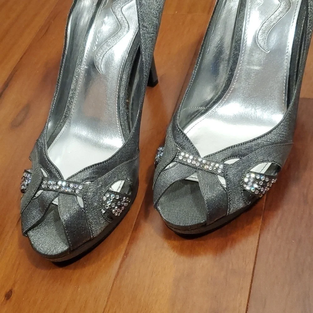 NINA Gray Peep Toe Platform Pumps Heels Shoes Women's 8.5 M